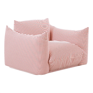 Pemberly Row Striped Fabric Outdoor Armchair in Pearl and Red