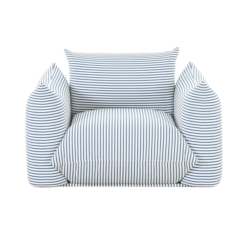 Pemberly Row Striped Fabric Outdoor Armchair in Pearl and Blue
