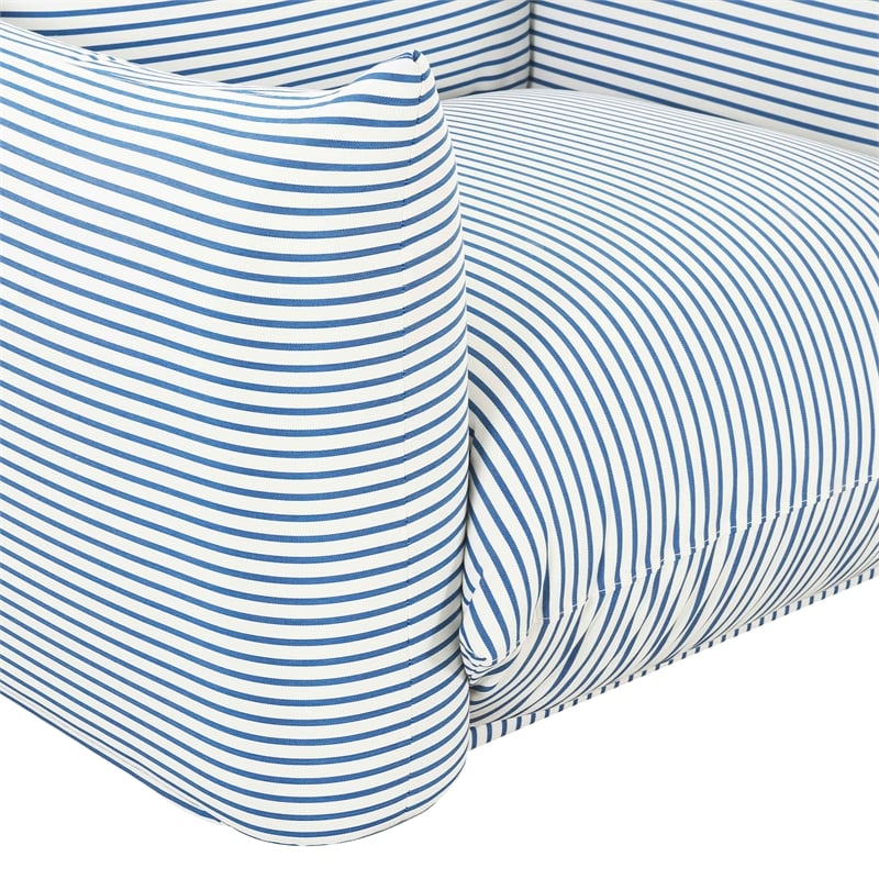 Pemberly Row Striped Fabric Outdoor Armchair in Pearl and Blue
