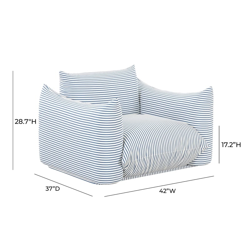 Pemberly Row Striped Fabric Outdoor Armchair in Pearl and Blue