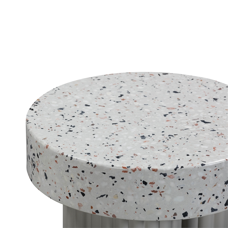 Pemberly Row Indoor / Outdoor Round Stone Side Table in Gray