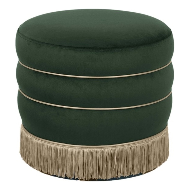 Pemberly Row Handmade Transitional Accent Green Velvet Ottoman