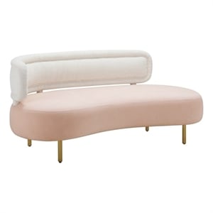 Pemberly Row Contemporary Accent Cream Boucle & Blush Velvet Sofa