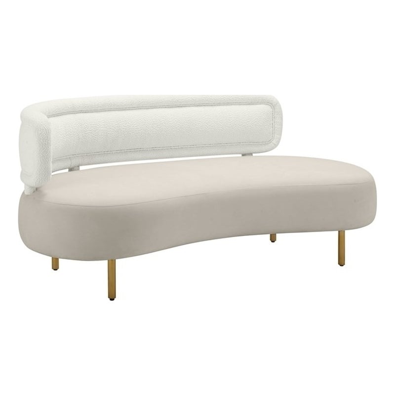 Pemberly Row Contemporary Accent Cream Boucle & Gray Velvet Sofa