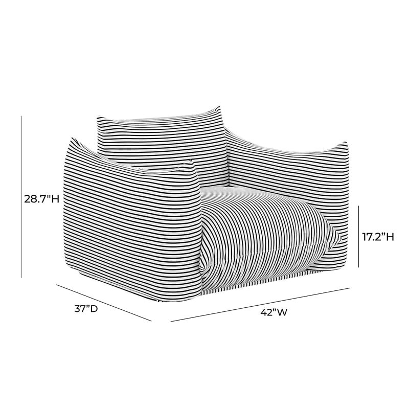 Pemberly Row Pearl and Black Striped Stuffed Outdoor Armchair