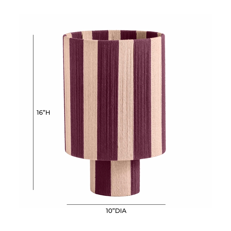 Pemberly Row Contemporary Purple and Pink Striped Cotton Table Lamp