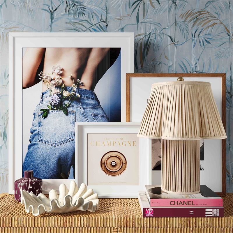 Pemberly Row Handmade Transitional Accent Beige Linen Table Lamp