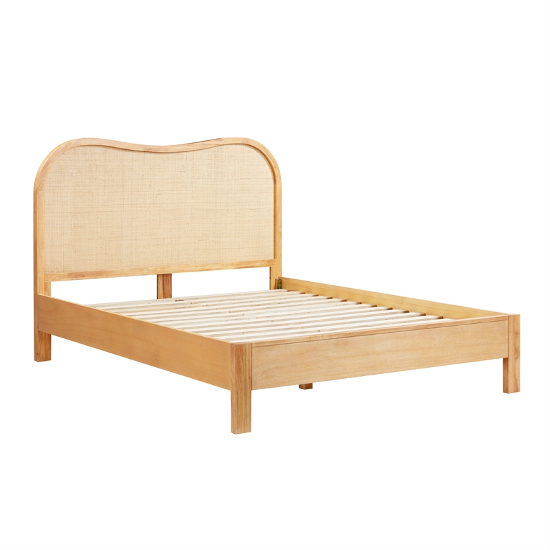 Pemberly Row Contemporary Accent Natural Wood & Rattan Queen Bed
