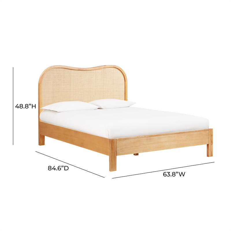 Pemberly Row Contemporary Accent Natural Wood & Rattan Queen Bed