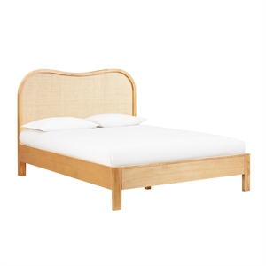 Pemberly Row Contemporary Accent Natural Wood & Rattan Queen Bed
