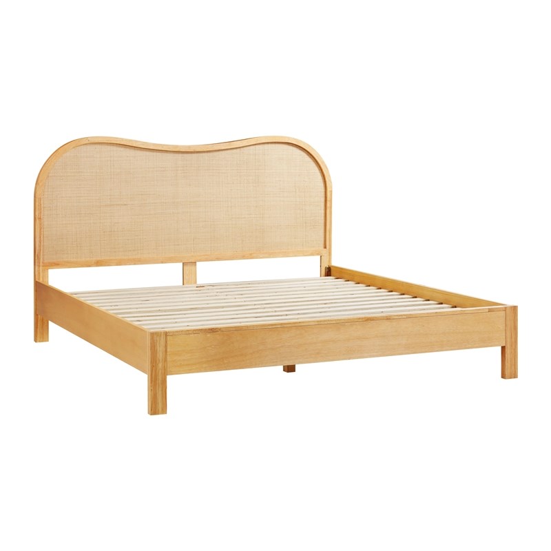 Pemberly Row Contemporary Accent Natural Wood & Rattan King Bed