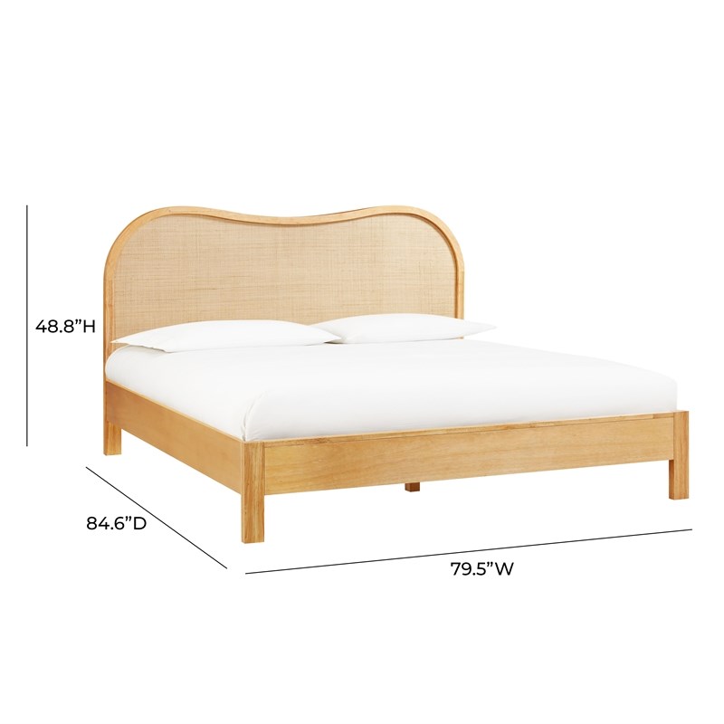 Pemberly Row Contemporary Accent Natural Wood & Rattan King Bed