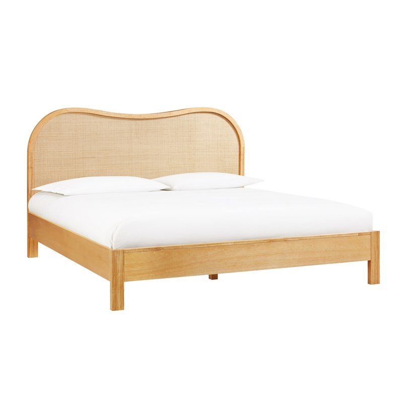 Pemberly Row Contemporary Accent Natural Wood & Rattan King Bed
