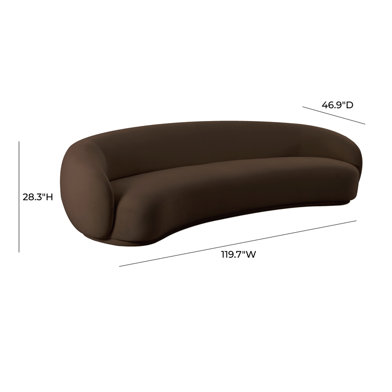 Pemberly Row Contemporary Chocolate Brown Velvet 120 Inch Sofa