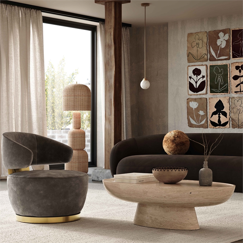 Pemberly Row Contemporary Chocolate Brown Velvet 120 Inch Sofa