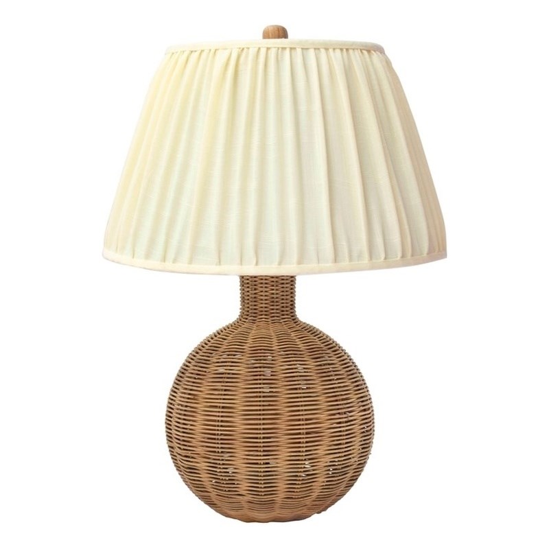 Pemberly Row Contemporary Accent Cream & Natural Rattan Table Lamp