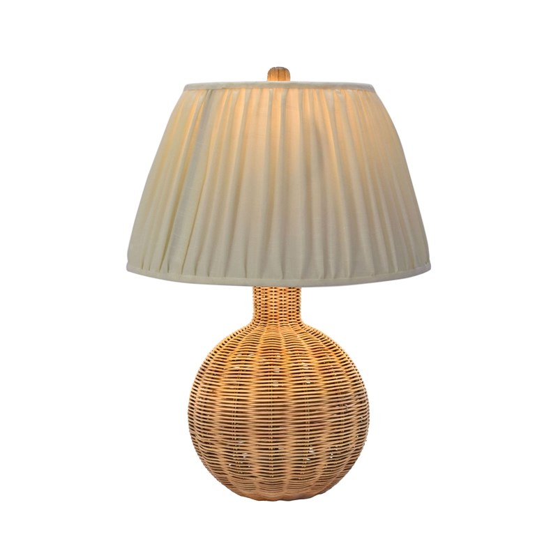 Pemberly Row Contemporary Accent Cream & Natural Rattan Table Lamp