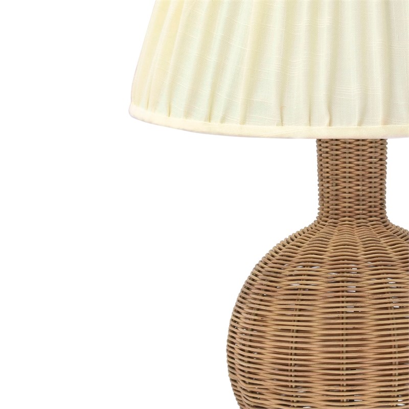 Pemberly Row Contemporary Accent Cream & Natural Rattan Table Lamp