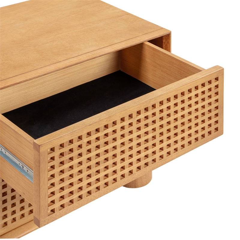 Pemberly Row Handmade Mid-Century Natural Rubberwood Nightstand