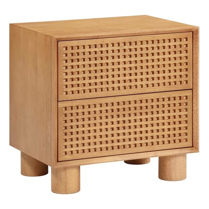 Pemberly Row Handmade Mid-Century Natural Rubberwood Nightstand