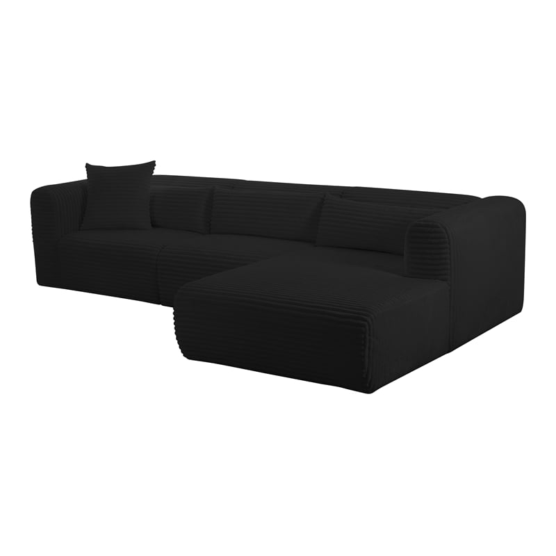 Pemberly Row Fluffy Oversized Black Corduroy Modular RAF Sectional