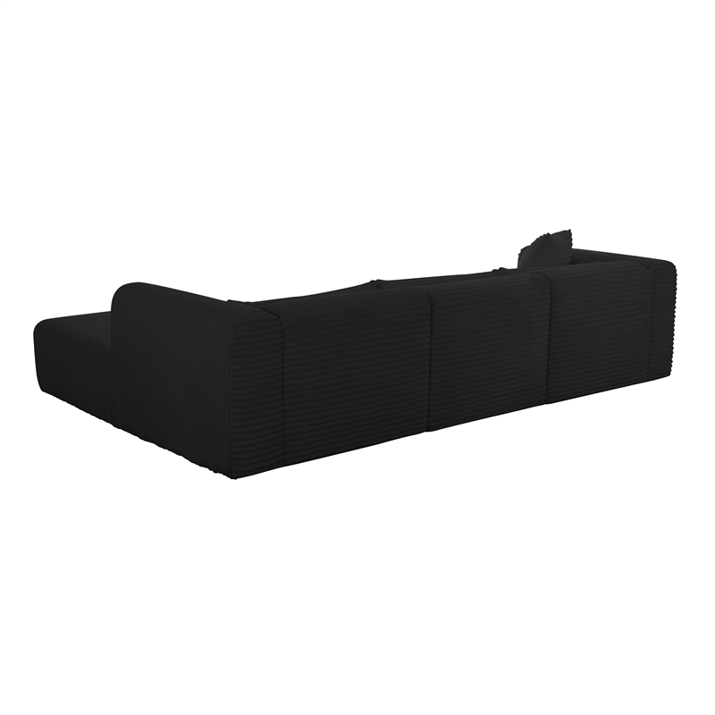 Pemberly Row Fluffy Oversized Black Corduroy Modular RAF Sectional