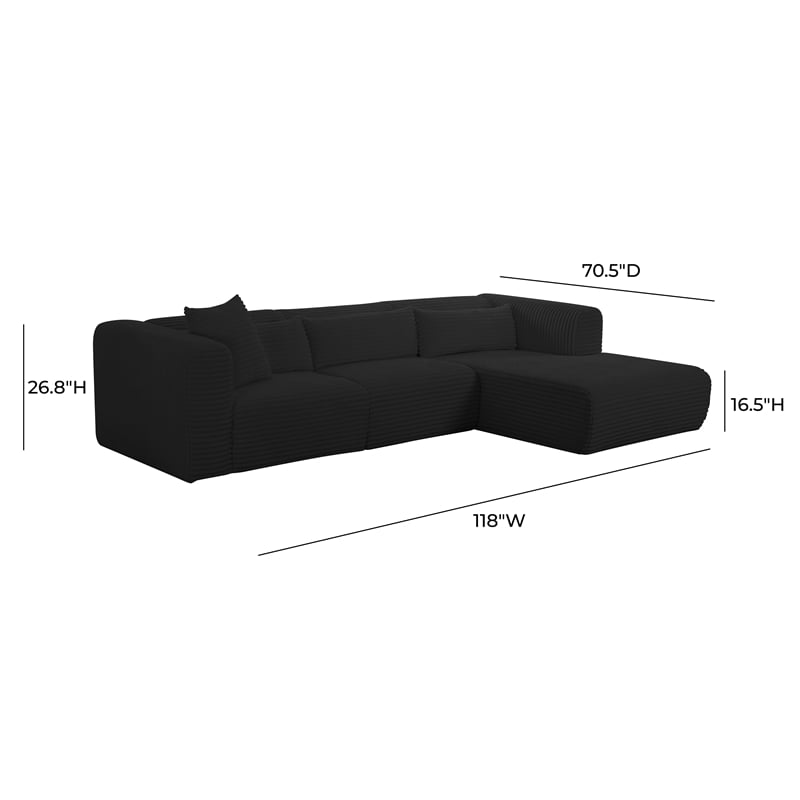 Pemberly Row Fluffy Oversized Black Corduroy Modular RAF Sectional