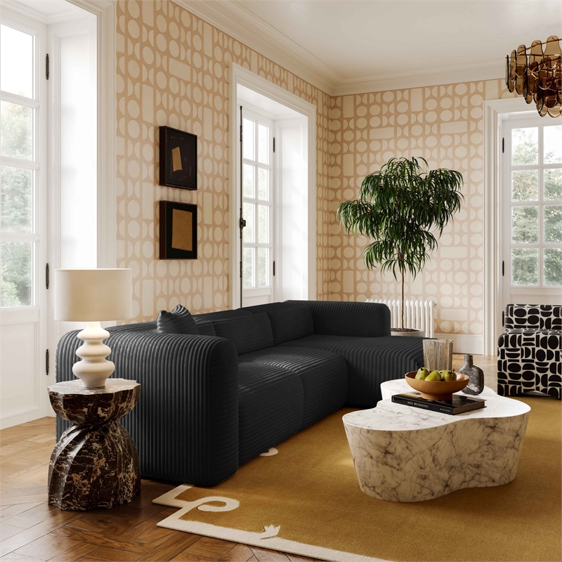Pemberly Row Fluffy Oversized Black Corduroy Modular RAF Sectional