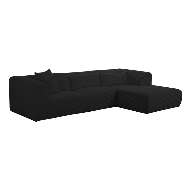 Pemberly Row Fluffy Oversized Black Corduroy Modular RAF Sectional