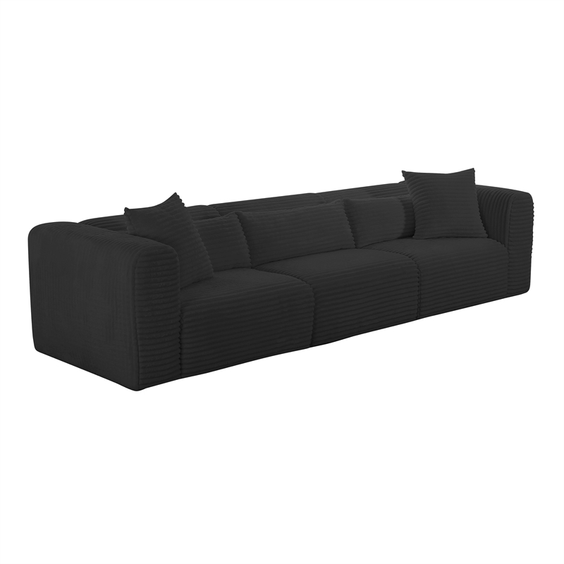 Pemberly Row Contemporary Fluffy Oversized Black Corduroy Modular Sofa