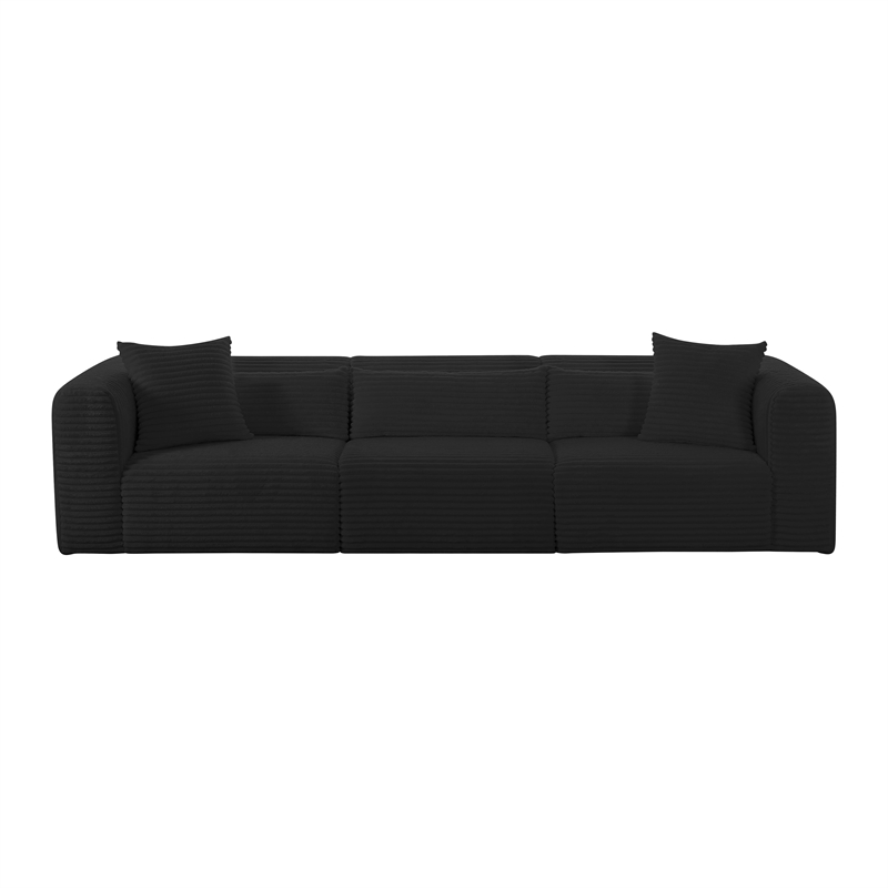 Pemberly Row Contemporary Fluffy Oversized Black Corduroy Modular Sofa