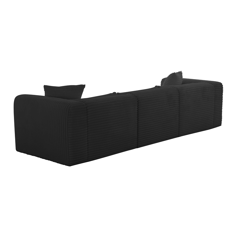 Pemberly Row Contemporary Fluffy Oversized Black Corduroy Modular Sofa