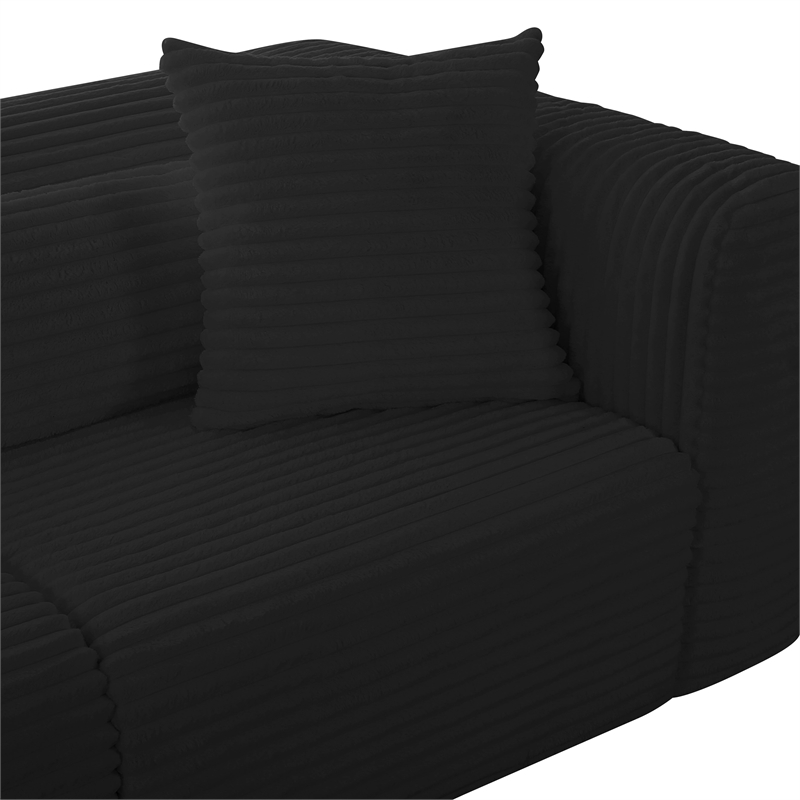 Pemberly Row Contemporary Fluffy Oversized Black Corduroy Modular Sofa