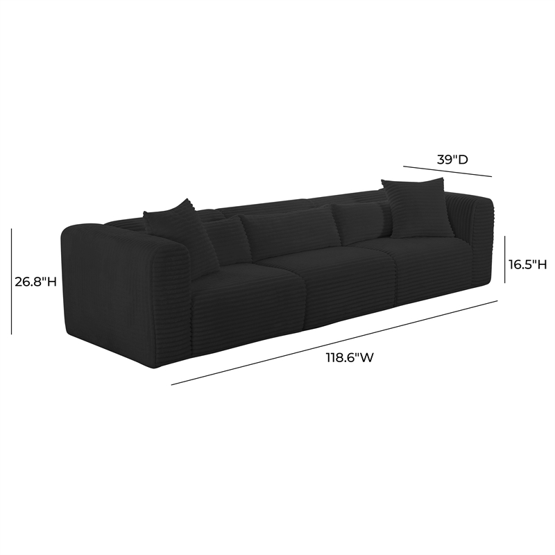 Pemberly Row Contemporary Fluffy Oversized Black Corduroy Modular Sofa