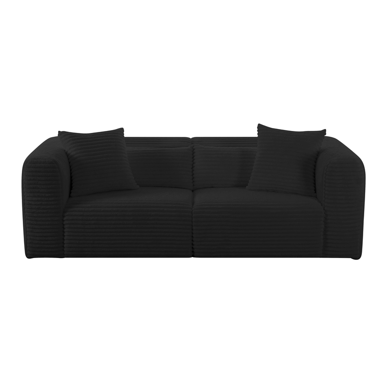 Pemberly Row Fluffy Oversized Black Corduroy Modular Loveseat