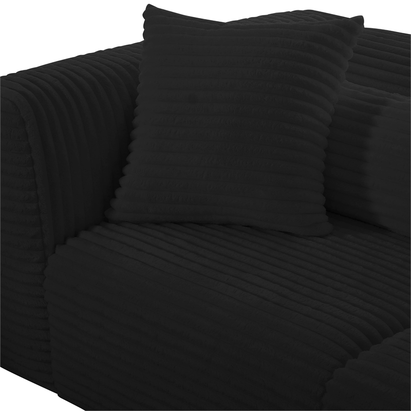 Pemberly Row Fluffy Oversized Black Corduroy Modular Loveseat