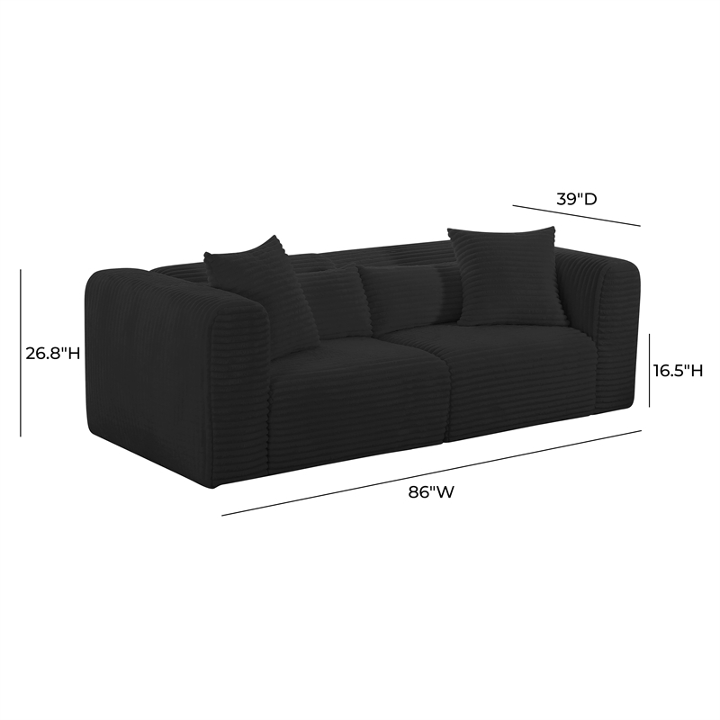 Pemberly Row Fluffy Oversized Black Corduroy Modular Loveseat