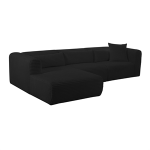 Pemberly Row Fluffy Oversized Black Corduroy Modular LAF Sectional