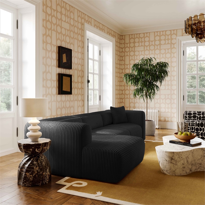 Pemberly Row Fluffy Oversized Black Corduroy Modular LAF Sectional