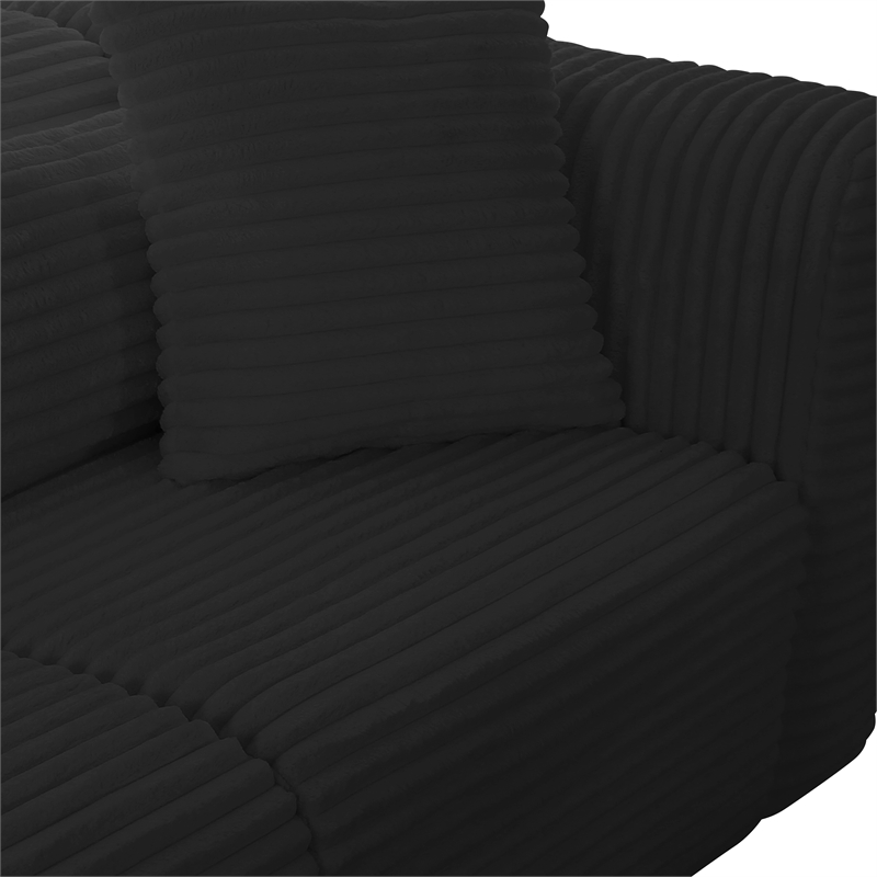 Pemberly Row Fluffy Oversized Black Corduroy Modular LAF Sectional