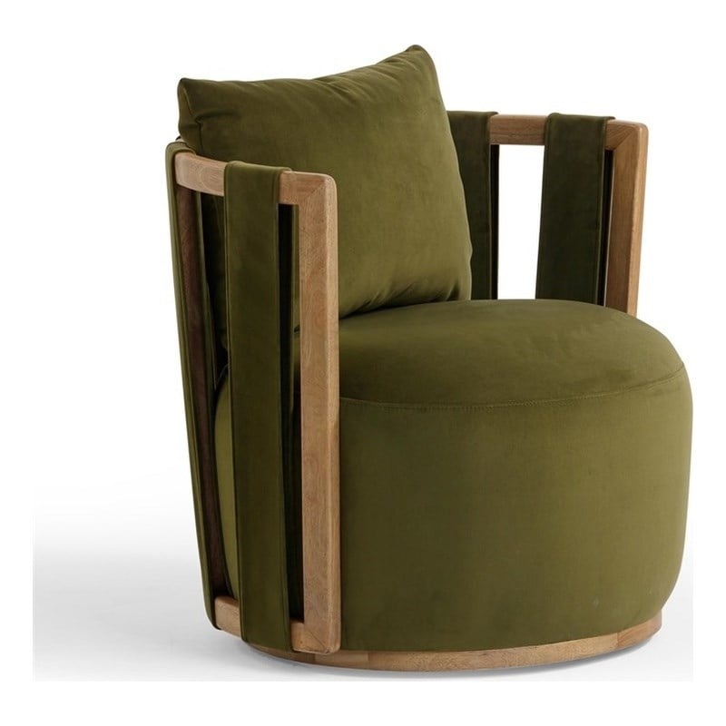 Pemberly Row Contemporary Green Upcycled Distressed Velvet Swivel Chair