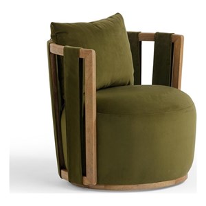 Pemberly Row Contemporary Green Upcycled Distressed Velvet Swivel Chair