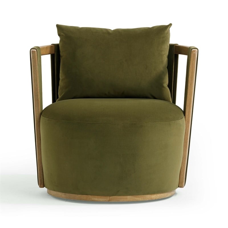 Pemberly Row Contemporary Green Upcycled Distressed Velvet Swivel Chair