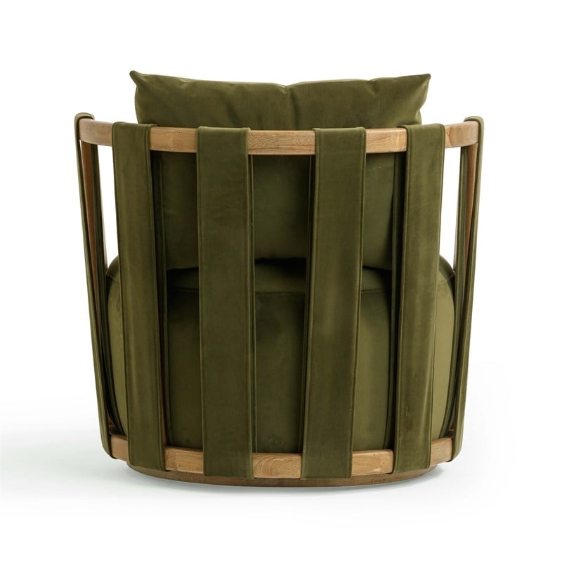 Pemberly Row Contemporary Green Upcycled Distressed Velvet Swivel Chair