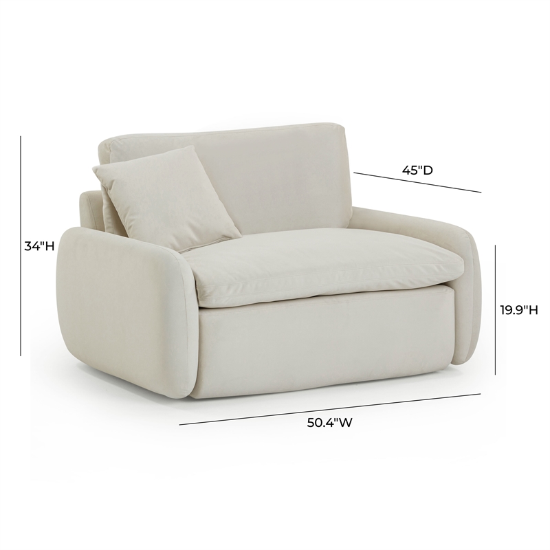 Pemberly Row Upholstered Contemporary Accent Cream Velvet Lounge Chair
