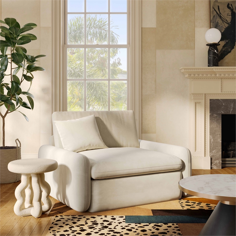 Pemberly Row Upholstered Contemporary Accent Cream Velvet Lounge Chair