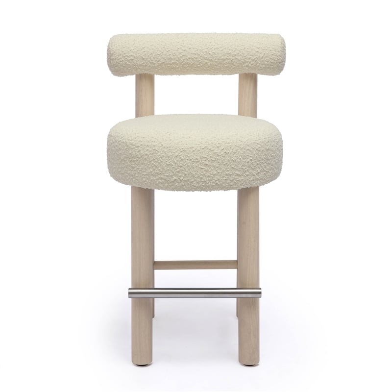 Pemberly Row Transitional Cream Boucle and Solid Wood Counter Stool