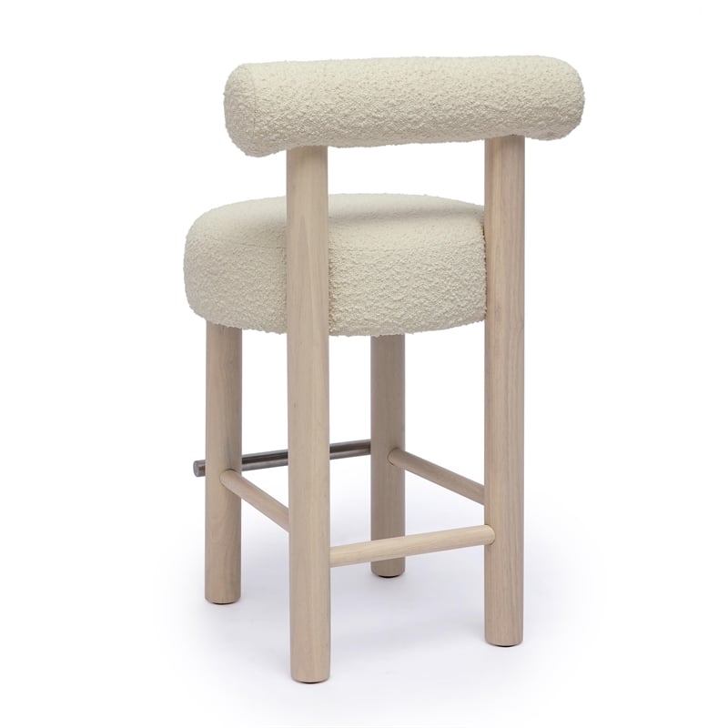 Pemberly Row Transitional Cream Boucle and Solid Wood Counter Stool