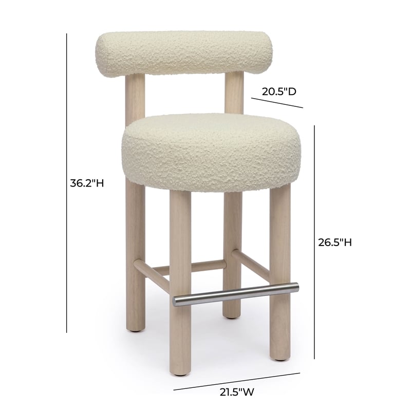 Pemberly Row Transitional Cream Boucle and Solid Wood Counter Stool