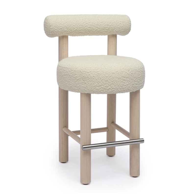 Pemberly Row Transitional Cream Boucle and Solid Wood Counter Stool